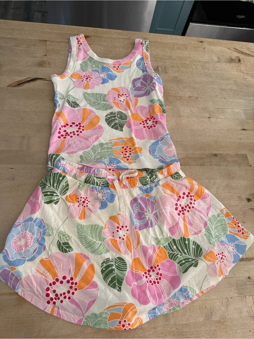 Girls Floral Tank & Skirt Set - Pink, Orange, Green, Blue and purple
